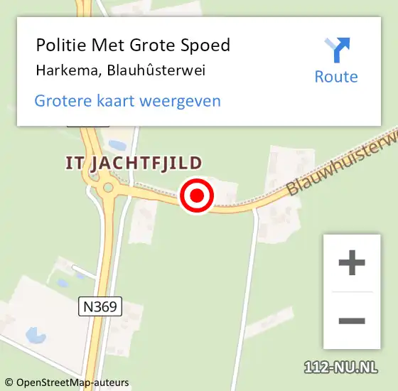 Locatie op kaart van de 112 melding: Politie Met Grote Spoed Naar Harkema, Blauhûsterwei op 17 september 2022 14:22