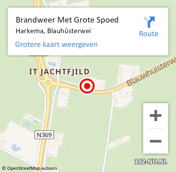 Locatie op kaart van de 112 melding: Brandweer Met Grote Spoed Naar Harkema, Blauhûsterwei op 17 september 2022 14:22