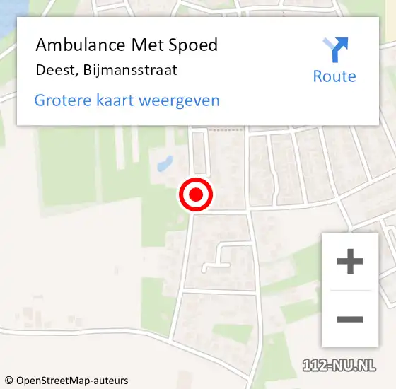 Locatie op kaart van de 112 melding: Ambulance Met Spoed Naar Deest, Bijmansstraat op 17 september 2022 14:25