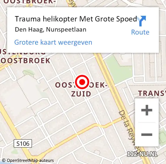 Locatie op kaart van de 112 melding: Trauma helikopter Met Grote Spoed Naar Den Haag, Nunspeetlaan op 17 september 2022 14:34