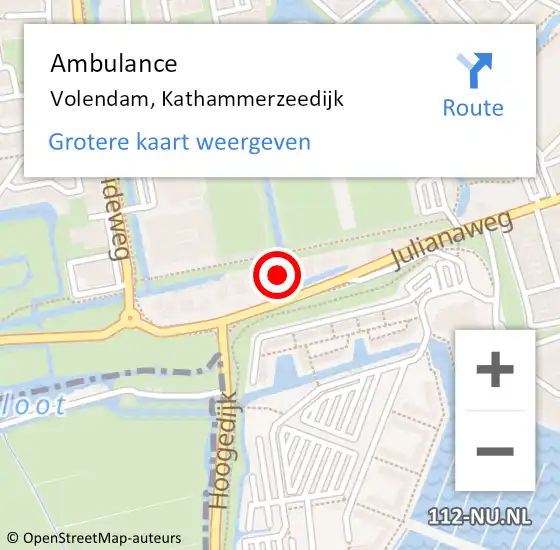 Locatie op kaart van de 112 melding: Ambulance Volendam, Kathammerzeedijk op 17 september 2022 14:40