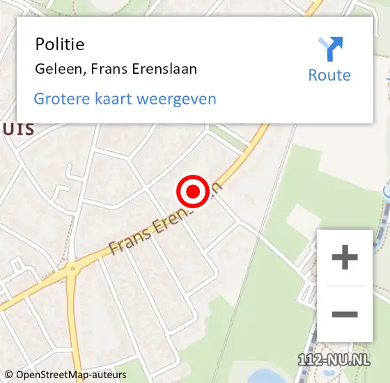 Locatie op kaart van de 112 melding: Politie Geleen, Frans Erenslaan op 17 september 2022 14:52