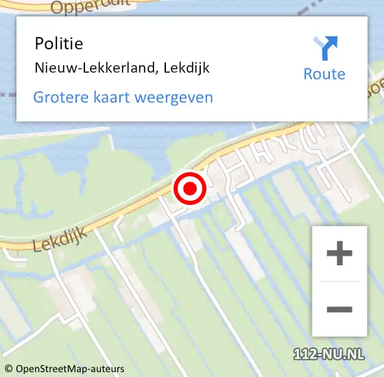 Locatie op kaart van de 112 melding: Politie Nieuw-Lekkerland, Lekdijk op 17 september 2022 15:04