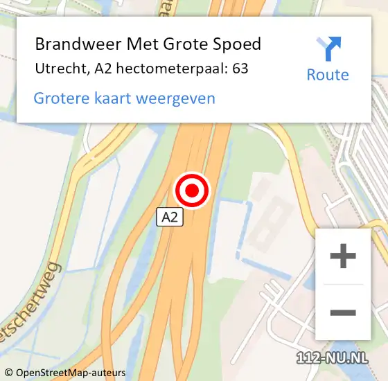 Locatie op kaart van de 112 melding: Brandweer Met Grote Spoed Naar Utrecht, A2 hectometerpaal: 63 op 17 september 2022 15:10