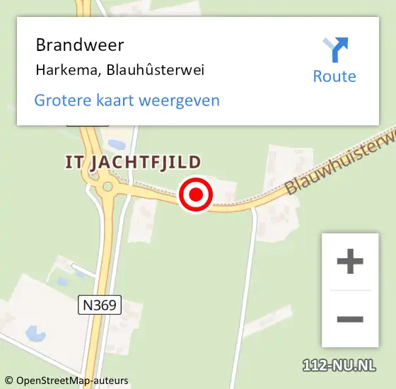 Locatie op kaart van de 112 melding: Brandweer Harkema, Blauhûsterwei op 17 september 2022 15:14