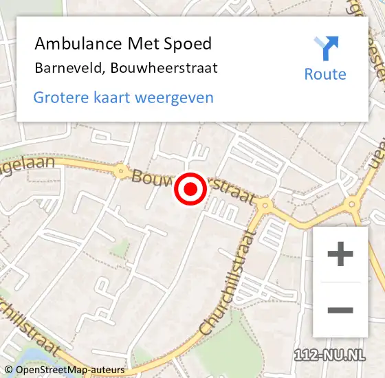 Locatie op kaart van de 112 melding: Ambulance Met Spoed Naar Barneveld, Bouwheerstraat op 17 september 2022 15:21
