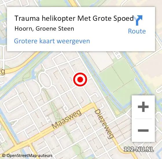 Locatie op kaart van de 112 melding: Trauma helikopter Met Grote Spoed Naar Hoorn, Groene Steen op 17 september 2022 15:40