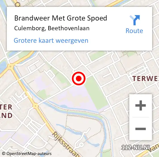 Locatie op kaart van de 112 melding: Brandweer Met Grote Spoed Naar Culemborg, Beethovenlaan op 17 september 2022 15:43