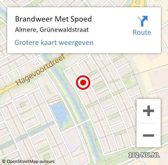 Locatie op kaart van de 112 melding: Brandweer Met Spoed Naar Almere, Grünewaldstraat op 17 september 2022 15:52