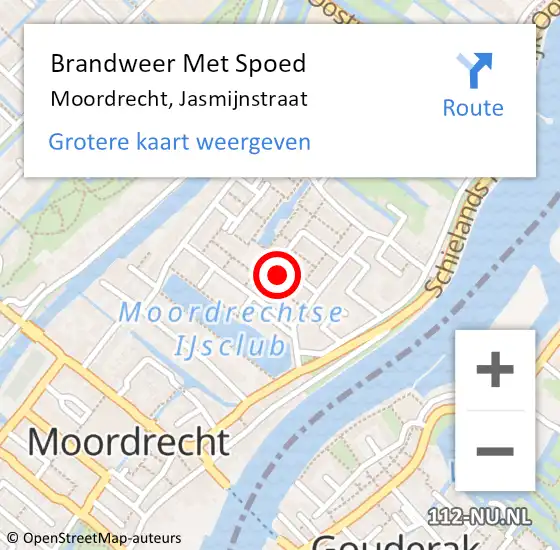 Locatie op kaart van de 112 melding: Brandweer Met Spoed Naar Moordrecht, Jasmijnstraat op 17 september 2022 16:11