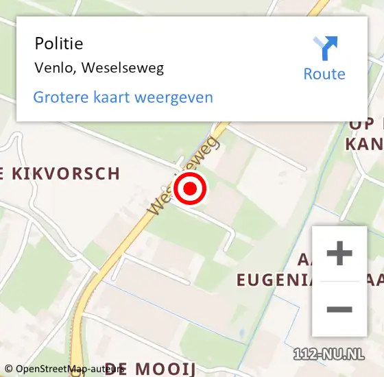 Locatie op kaart van de 112 melding: Politie Venlo, Weselseweg op 17 september 2022 16:43