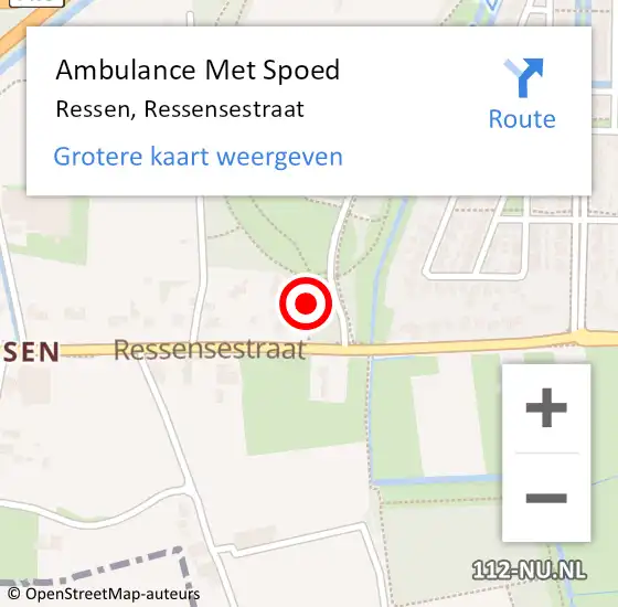 Locatie op kaart van de 112 melding: Ambulance Met Spoed Naar Ressen, Ressensestraat op 17 september 2022 16:49