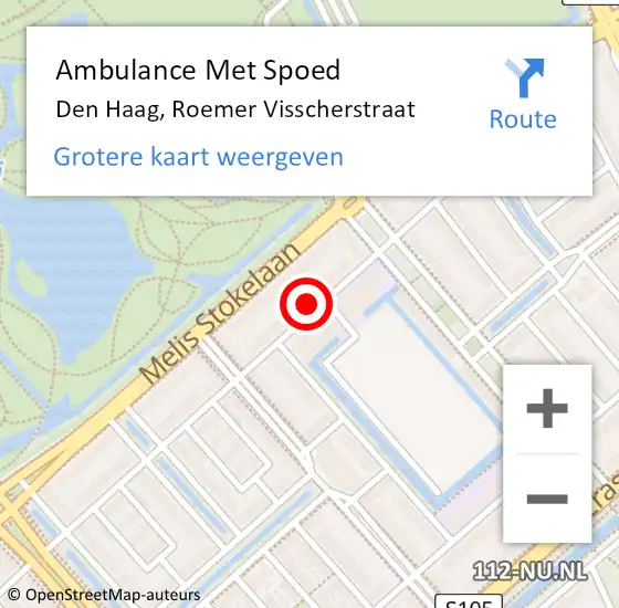 Locatie op kaart van de 112 melding: Ambulance Met Spoed Naar Den Haag, Roemer Visscherstraat op 17 september 2022 17:27