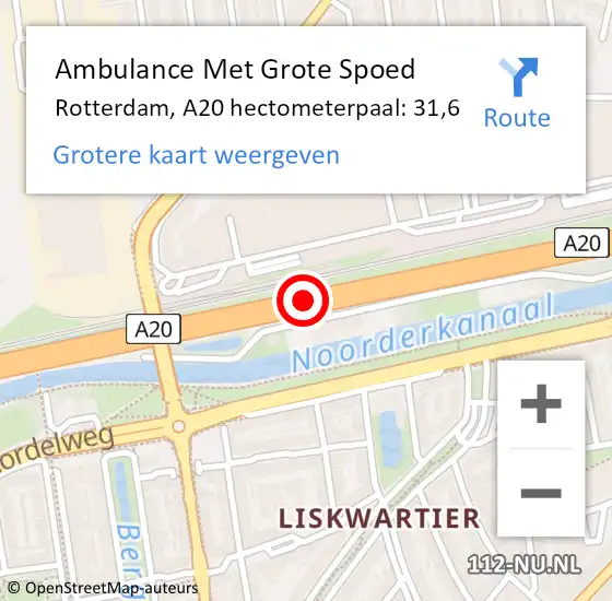 Locatie op kaart van de 112 melding: Ambulance Met Grote Spoed Naar Rotterdam, A20 hectometerpaal: 31,6 op 17 september 2022 17:37