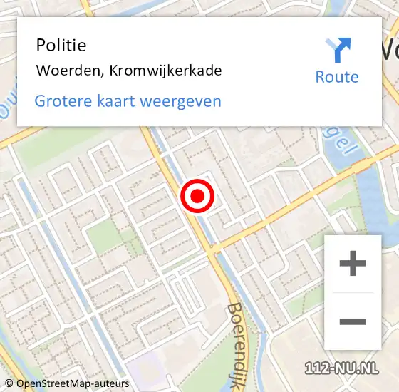 Locatie op kaart van de 112 melding: Politie Woerden, Kromwijkerkade op 17 september 2022 17:37