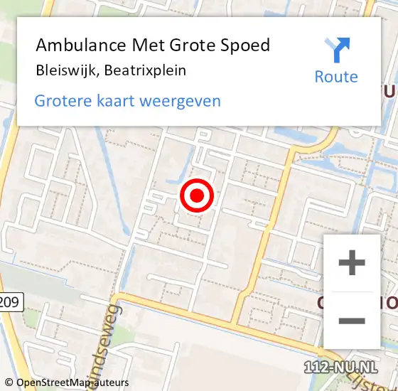 Locatie op kaart van de 112 melding: Ambulance Met Grote Spoed Naar Bleiswijk, Beatrixplein op 17 september 2022 17:43