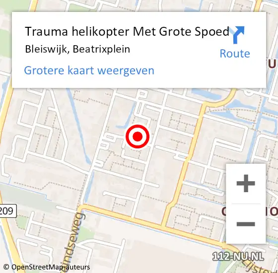Locatie op kaart van de 112 melding: Trauma helikopter Met Grote Spoed Naar Bleiswijk, Beatrixplein op 17 september 2022 17:44