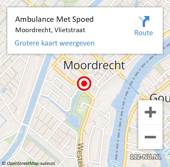 Locatie op kaart van de 112 melding: Ambulance Met Spoed Naar Moordrecht, Vlietstraat op 17 september 2022 18:04