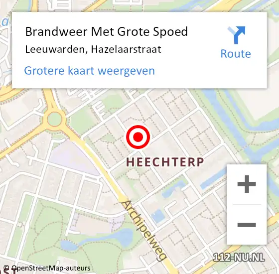 Locatie op kaart van de 112 melding: Brandweer Met Grote Spoed Naar Leeuwarden, Hazelaarstraat op 17 september 2022 18:07