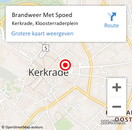 Locatie op kaart van de 112 melding: Brandweer Met Spoed Naar Kerkrade, Kloosterraderplein op 17 september 2022 18:08