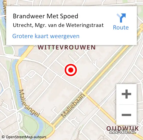 Locatie op kaart van de 112 melding: Brandweer Met Spoed Naar Utrecht, Mgr. van de Weteringstraat op 17 september 2022 18:39