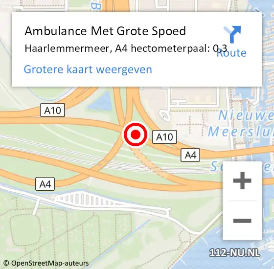 Locatie op kaart van de 112 melding: Ambulance Met Grote Spoed Naar Amsterdam, A4 hectometerpaal: 0,3 op 17 september 2022 18:50