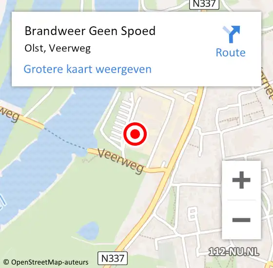 Locatie op kaart van de 112 melding: Brandweer Geen Spoed Naar Olst, Veerweg op 17 september 2022 18:54