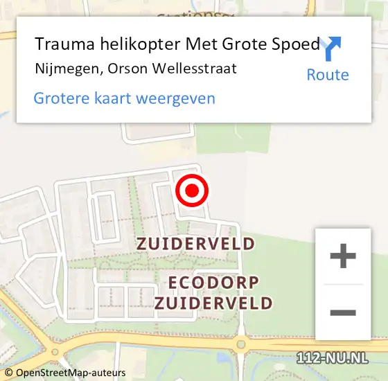 Locatie op kaart van de 112 melding: Trauma helikopter Met Grote Spoed Naar Nijmegen, Orson Wellesstraat op 17 september 2022 19:27