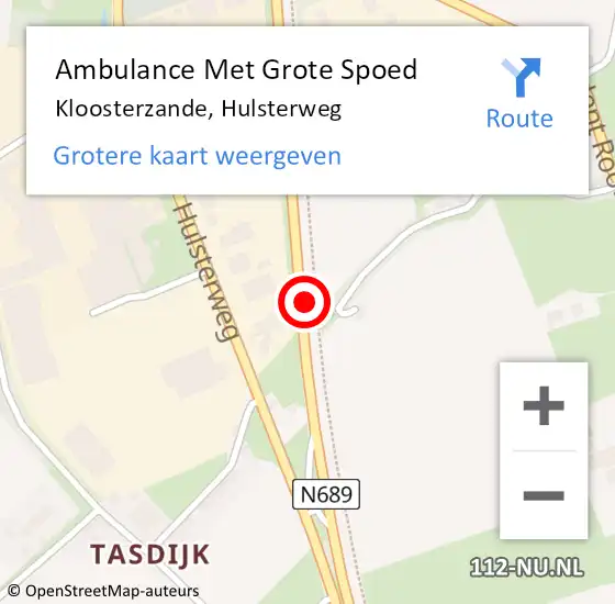 Locatie op kaart van de 112 melding: Ambulance Met Grote Spoed Naar Kloosterzande, N689 op 10 oktober 2013 00:15