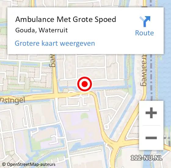 Locatie op kaart van de 112 melding: Ambulance Met Grote Spoed Naar Gouda, Waterruit op 17 september 2022 19:39