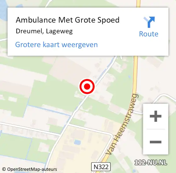 Locatie op kaart van de 112 melding: Ambulance Met Grote Spoed Naar Dreumel, Lageweg op 17 september 2022 19:46
