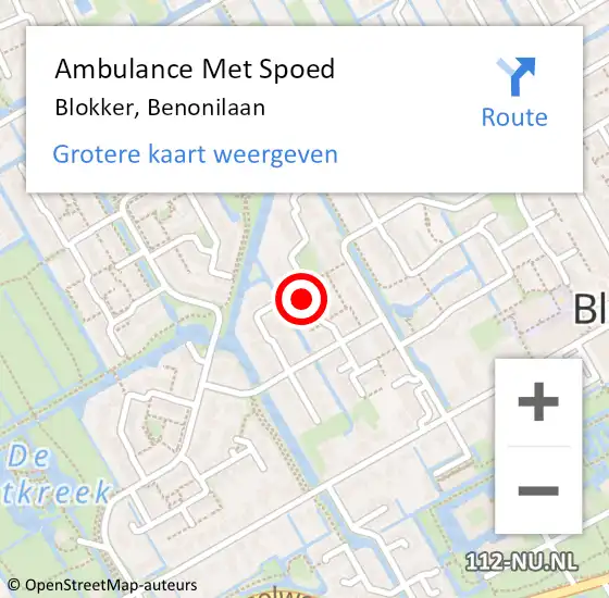 Locatie op kaart van de 112 melding: Ambulance Met Spoed Naar Blokker, Benonilaan op 17 september 2022 20:18