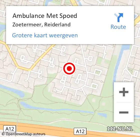 Locatie op kaart van de 112 melding: Ambulance Met Spoed Naar Zoetermeer, Reiderland op 17 september 2022 20:40