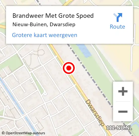 Locatie op kaart van de 112 melding: Brandweer Met Grote Spoed Naar Nieuw-Buinen, Dwarsdiep op 17 september 2022 20:42