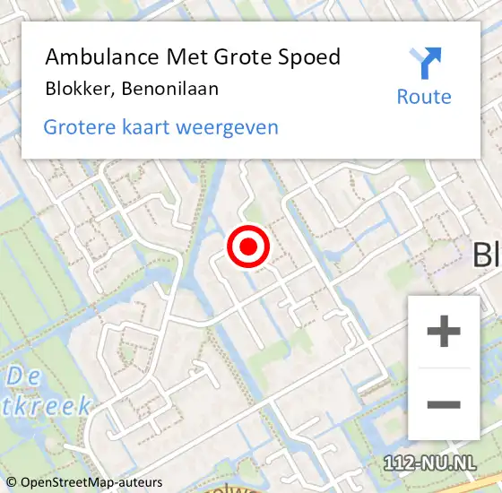 Locatie op kaart van de 112 melding: Ambulance Met Grote Spoed Naar Blokker, Benonilaan op 17 september 2022 20:44