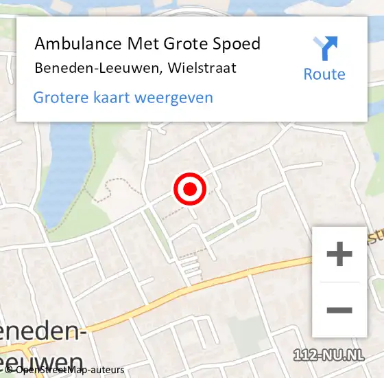 Locatie op kaart van de 112 melding: Ambulance Met Grote Spoed Naar Beneden-Leeuwen, Wielstraat op 17 september 2022 20:57