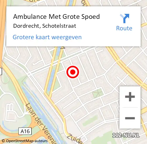 Locatie op kaart van de 112 melding: Ambulance Met Grote Spoed Naar Dordrecht, Schotelstraat op 17 september 2022 20:58