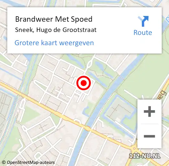 Locatie op kaart van de 112 melding: Brandweer Met Spoed Naar Sneek, Hugo de Grootstraat op 17 september 2022 21:00