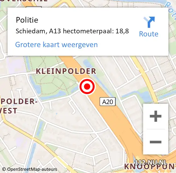 Locatie op kaart van de 112 melding: Politie Rotterdam, A13 hectometerpaal: 18,8 op 17 september 2022 21:21