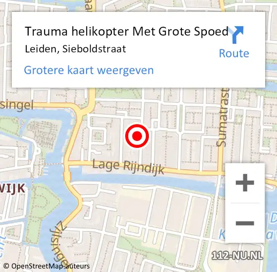 Locatie op kaart van de 112 melding: Trauma helikopter Met Grote Spoed Naar Leiden, Sieboldstraat op 17 september 2022 21:33