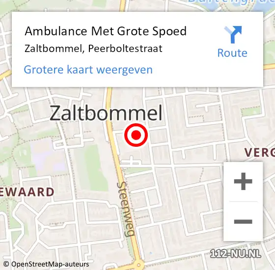 Locatie op kaart van de 112 melding: Ambulance Met Grote Spoed Naar Zaltbommel, Peerboltestraat op 29 juli 2014 15:56