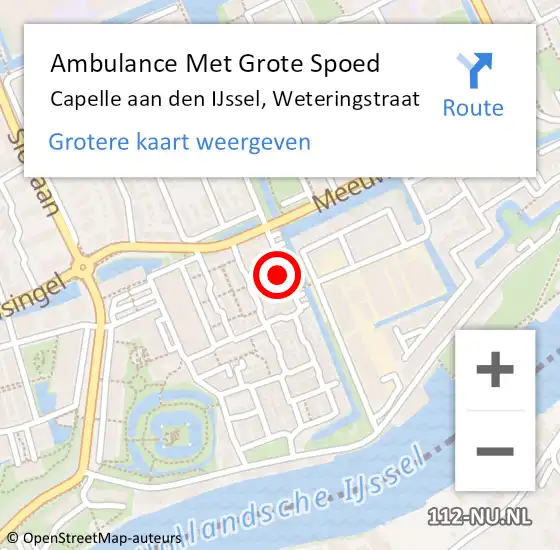 Locatie op kaart van de 112 melding: Ambulance Met Grote Spoed Naar Capelle aan den IJssel, Weteringstraat op 17 september 2022 21:44