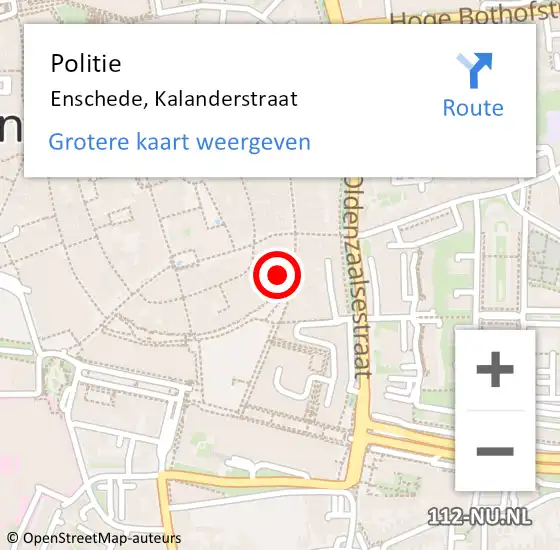 Locatie op kaart van de 112 melding: Politie Enschede, Kalanderstraat op 17 september 2022 21:48