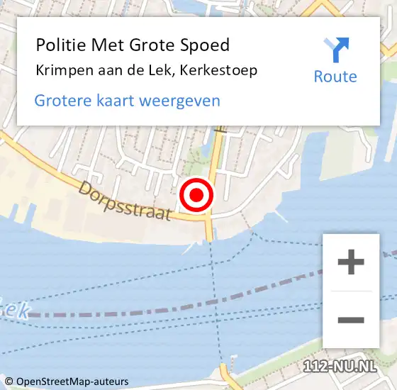 Locatie op kaart van de 112 melding: Politie Met Grote Spoed Naar Krimpen aan de Lek, Kerkestoep op 17 september 2022 21:53