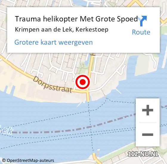 Locatie op kaart van de 112 melding: Trauma helikopter Met Grote Spoed Naar Krimpen aan de Lek, Kerkestoep op 17 september 2022 21:54