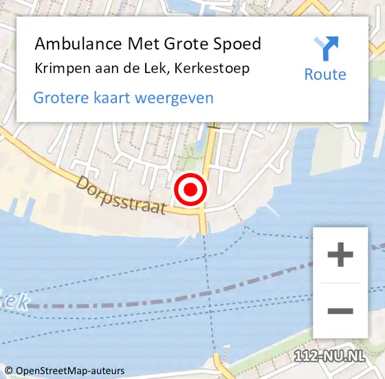 Locatie op kaart van de 112 melding: Ambulance Met Grote Spoed Naar Krimpen aan de Lek, Kerkestoep op 17 september 2022 21:54