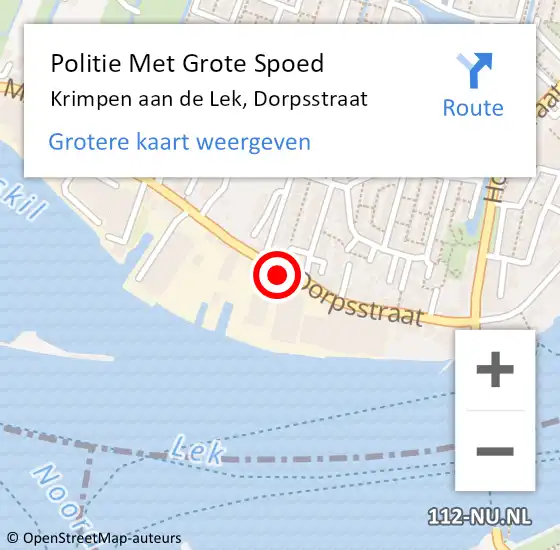 Locatie op kaart van de 112 melding: Politie Met Grote Spoed Naar Krimpen aan de Lek, Dorpsstraat op 17 september 2022 21:54