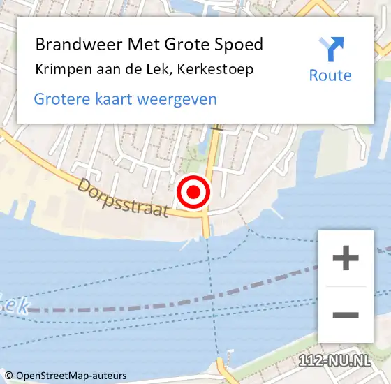 Locatie op kaart van de 112 melding: Brandweer Met Grote Spoed Naar Krimpen aan de Lek, Kerkestoep op 17 september 2022 21:56