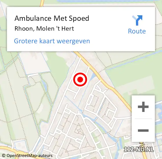 Locatie op kaart van de 112 melding: Ambulance Met Spoed Naar Rhoon, Molen 't Hert op 17 september 2022 22:08