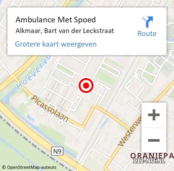 Locatie op kaart van de 112 melding: Ambulance Met Spoed Naar Alkmaar, Bart van der Leckstraat op 17 september 2022 22:23